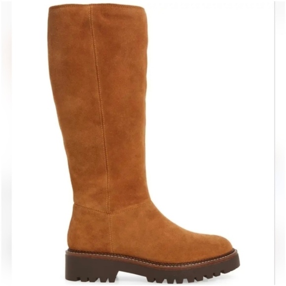 NEW CASLON Mimmo Water-Resistant Suede Tall Boots Tan Size 10 Faux Fur Lining - Picture 1 of 9